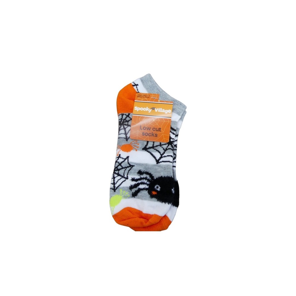 Spooky Village Low Cut Socks Womens One Size Orange New Halloween Spider Web